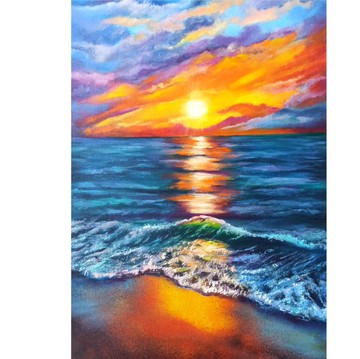日落海景布面油畫 60x40cm 海洋原創藝術品