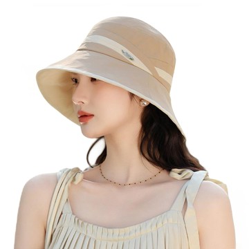 Kyhome 女款戶外百搭遮陽漁夫帽/大帽簷防曬帽/遮光防風太陽帽  卡其色  32 x 32 x 13cm