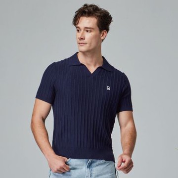 moz瑞典 駝鹿 親膚 POLO領 針織短T-藏青(亞洲版)男款