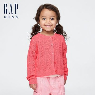 【GAP】女幼童裝|純棉圓領針織外套-粉紅色(736131)
