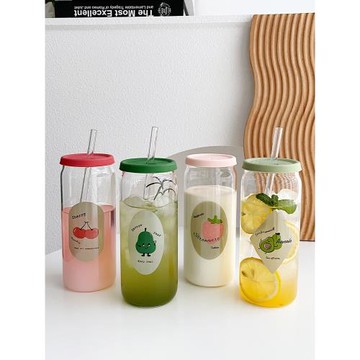 高顏值果汁吸管杯大容量耐熱玻璃杯創意家用飲料杯女生可愛喝水杯