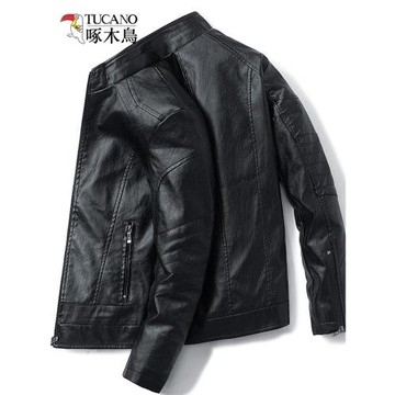 啄木鳥皮衣外套男士春秋季帥氣衣服男裝秋冬款加絨潮牌機車皮夾克