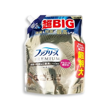 Febreze 日本高消臭力超BIG香氛除臭噴霧補充包1240ml/袋-無香(銀邊)(衣物鞋靴寢具床墊地毯沙發窗簾香水)