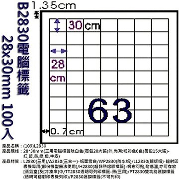 【文具通】B2830電腦標籤28x30mm 100入 ASB2830【APP滿額下單10%點數(單一帳號最高5000點)】1/31止