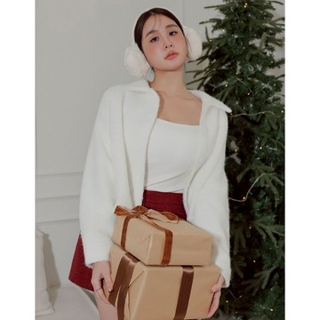 AIR SPACE PLUS 翻領排扣毛呢短版外套(白/粉紅) 女裝 現貨 中大尺碼 大尺碼