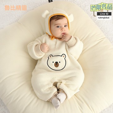 【A類親膚保暖】嬰兒連體衣 爬爬服 哈衣 新生兒衣服 寶寶衣服 嬰兒衣服 搖粒絨小熊印花 春秋外出服 新生兒滿月禮