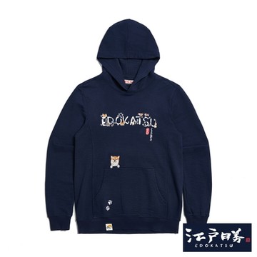 江戶勝 男裝 勝太郎系列 勝太郎印花長袖連帽T恤-丈青色