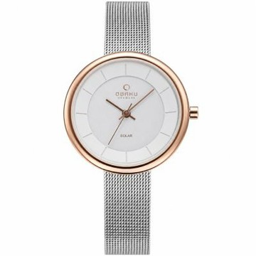 OBAKU 都會簡約光動太陽能腕錶-玫瑰金x銀-V206LRVWMC