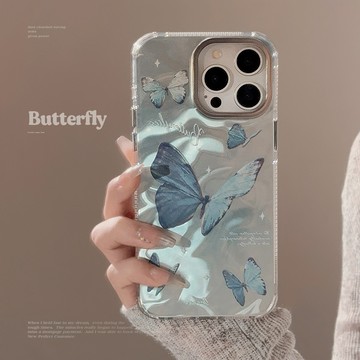 水波紋藍色蝴蝶蘋果15手機殼適用14promax防摔iPhone13高階感12硬