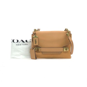 coach棕色皮革金釦肩揹包