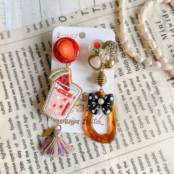 wow handmade 西瓜奶昔 復古鈕釦耳環 2way設計 送禮推薦