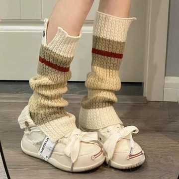 【台灣有貨】 搭配美式英倫復古撞色襪套少女秋冬Y2K堆堆針織辣妹棕色日系