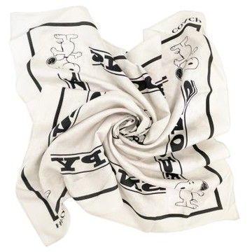 COACH X SNOOPY史努比限量聯名款絲巾方巾領巾圍巾(灰白)