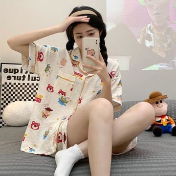 網紅爆款睡衣女夏季純棉短袖兩件套裝卡通可愛學生薄款全棉家居服