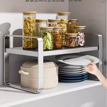 304不鏽鋼 廚房置物架 櫥櫃隔板 分層架可伸縮 台面櫃內鍋具收納架子