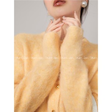 Plum Jan奶黃色毛衣2026新款春秋法式馬海毛慵懶風軟糯圓領針織衫