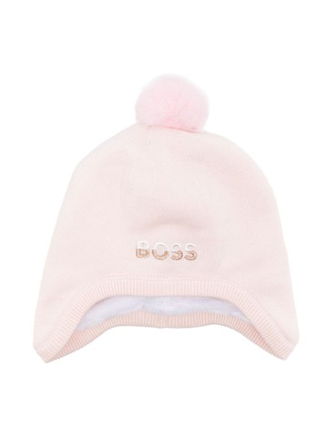 BOSS Kidswear - logo-embroidered pompom beanie - kids - Polyester/Cotton - 50 - Pink