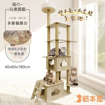 【神腦生活】貓本屋 加高款 太空艙 雙層貓屋貓跳台(180cm)