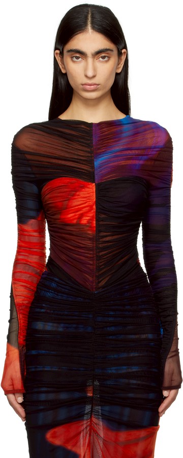 Mugler 多色 Floral Printed Mesh 连体衣