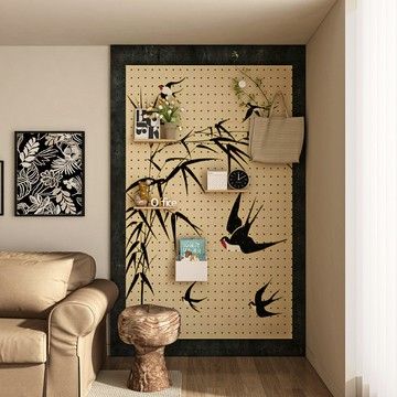 免運 開發票 日式 燕雀相賀洞洞板置物架定制入戶玄關客廳廚房墻面裝飾展示收納架木快速出貨