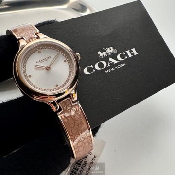 COACH 蔻馳女錶 26mm 玫瑰金圓形精鋼錶殼 銀白色簡約, 中二針顯示錶面款 CH00235