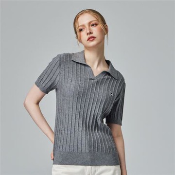 moz瑞典 駝鹿 親膚 POLO領 針織短T-炭灰(亞洲版)女款