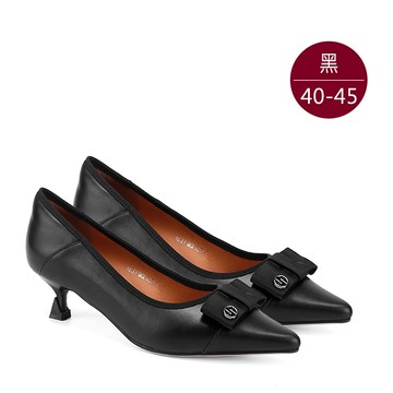 中大尺碼女鞋230217【GXCG10723】真皮緞帶蝴蝶結尖頭娃娃鞋/低跟鞋 40-45碼 172巷鞋舖(預購)黑