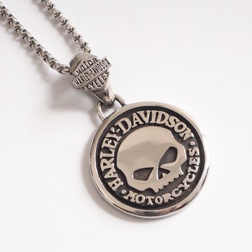 NOID-B 男用醫療鋼雙面骷髏圓形硫化項鍊  銀色