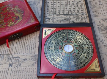 通勝6寸25層綜合羅盤精準羅盤八卦風水羅盤純銅面板羅盤配木盒