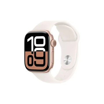 Apple Watch Series 10 GPS + LTE 42mm 玫瑰金鋁金屬殼搭配淡胭粉色運動錶帶 - S/M