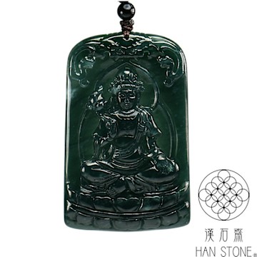 【漢石齋】天然翡翠A貨 普賢菩薩玉佩吊墜 冰種深藍水(43*68*6mm)