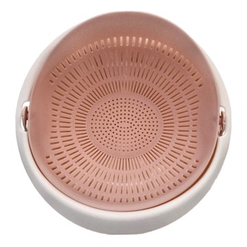 雙層旋轉瀝水籃 塑膠PP材質  23 x 10.5cm  草莓粉  1組