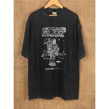 Sleep石人厄運搖滾金屬樂隊周邊水洗純棉短袖寬松休閑男T恤Shirt