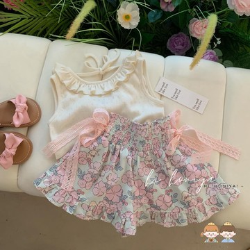 🎀biubiu童裝🎀女童夏季套裝2023新款女寶寶時尚背心兒童洋氣短褲夏裝休閑兩件套