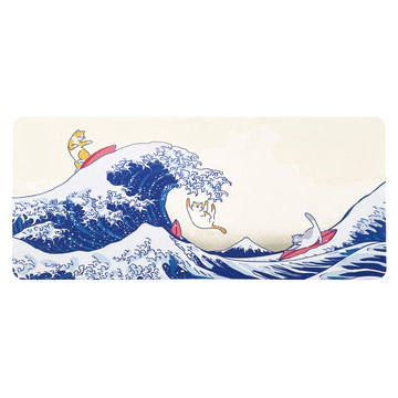 ekax 三合一多功能滑鼠墊 超纖布材質 340x150mm大尺寸  神奈川沖浪喵  1個