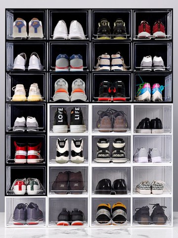 鞋盒收納盒鞋子透明翻蓋塑料簡易組合鞋柜宿舍球鞋2個裝