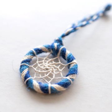 迷你捕夢網 - 麻繩(白+中藍+寶藍) - 包包吊飾 交換禮物