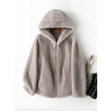 (免運)海寧2025冬季新款金貂絨外套女短款連帽雪蘭貂仿水貂絨毛皮草大衣