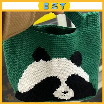 [EZY]48出貨 編織材料包 手工手作 毛線DIY  鉤針 遮眼熊貓包包新手 手工編 diy材料包毛綫 手提單肩包