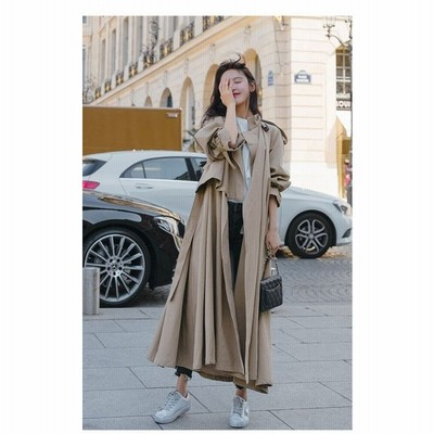 トレンチコート ロング ロングコート アウター レディース 秋コート ベルト付き キャンディスリーブ カジュアル きれいめ オーバーサイズ ベージュ 通販 Lineポイント最大get Lineショッピング