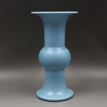 清雍正年制單色天藍釉花觚瓶仿古老貨瓷器家居擺件古董古玩收藏1入