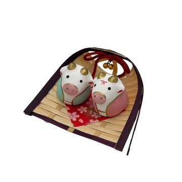 【招福干支】開運干支 生肖牛 緣起物 喜氣洋洋親子牛 R83