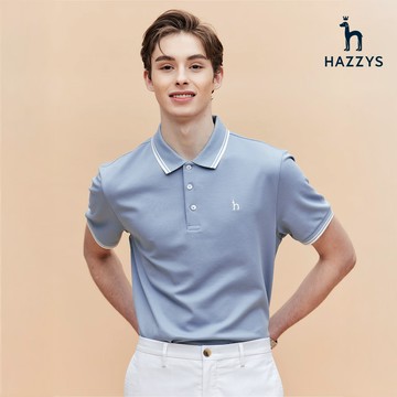 【HAZZYS】男款淺藍色雙色設計舒適優雅短袖POLO衫 YZVEB437