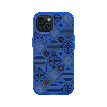 iPhone 15 Clear 激光藍 - 老屋顏 Old House Face - 壓花玻璃-黑色海棠