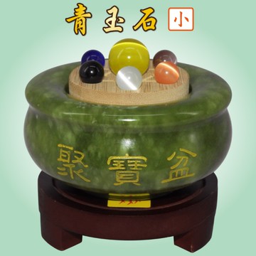 【吉祥開運坊】【七星青玉石聚寶盆小型 含七星陣 聚寶盆內容物 底座 聚財聖品】開光擇日