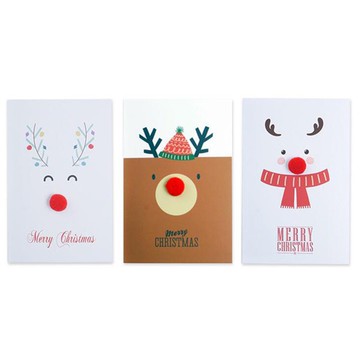 聖誕節 毛球卡片 立體賀卡 紅鼻毛球 麋鹿 無信封 創意 耶卡 聖誕 耶誕【XM0338】《Jami》