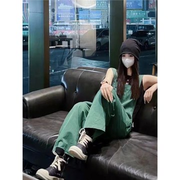 高個子休閑背帶褲女新歐貨韓版寬松顯瘦洋氣減齡設計感工裝連體褲