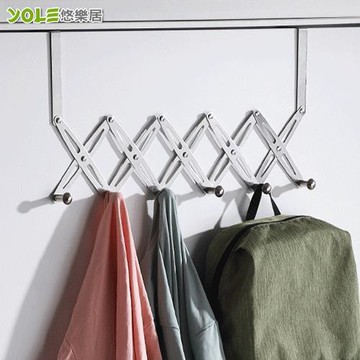 YOLE悠樂居-304不鏽鋼免釘折疊伸縮式門後掛架6勾(2組)