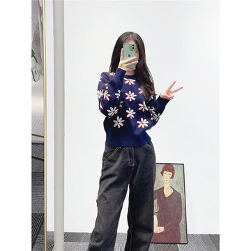 SD家IULV純元2025春季新款法式小香風名媛雛菊提花針織衫毛衣