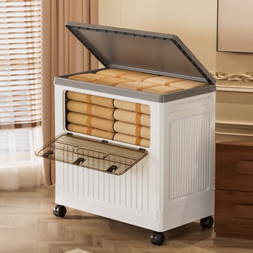 【AOTTO】110L大容量貨櫃側開掀蓋附輪收納箱-2入(整理箱 折疊箱 玩具箱 衣物收納 棉被收納)